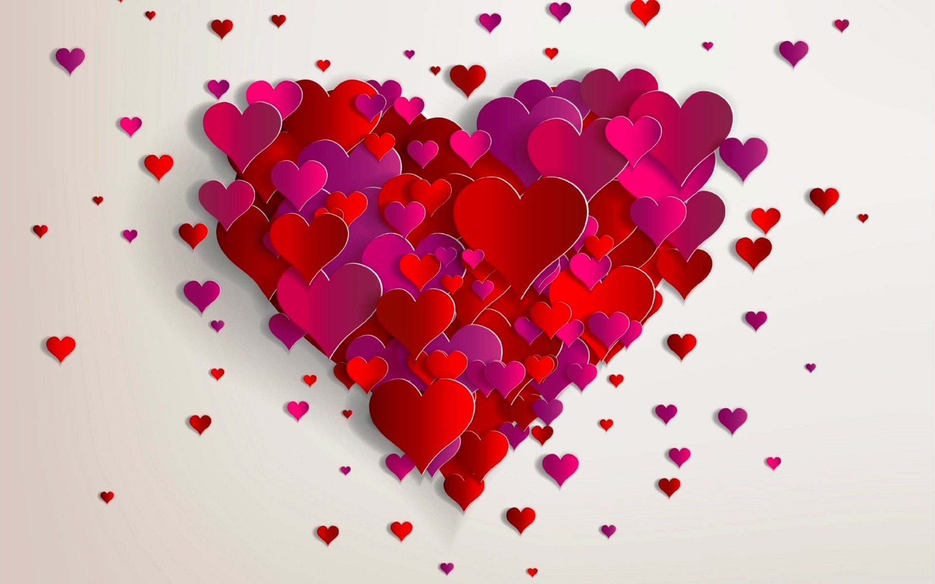 Cuore di cuori, Cuori rossi, Sfondo bianco, Full HD, wallpaper per PC