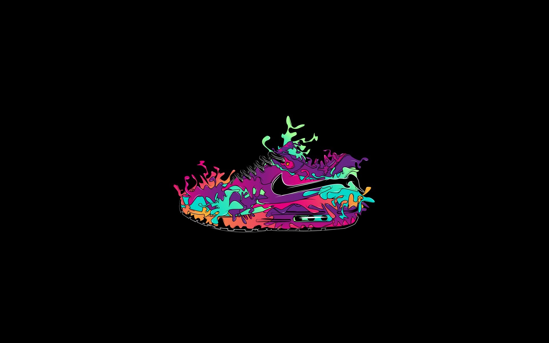 Nike, Scarpa da ginnastica, Arte colorata, Sfondo nero, 16:10 Full HD, wallpaper widescreen