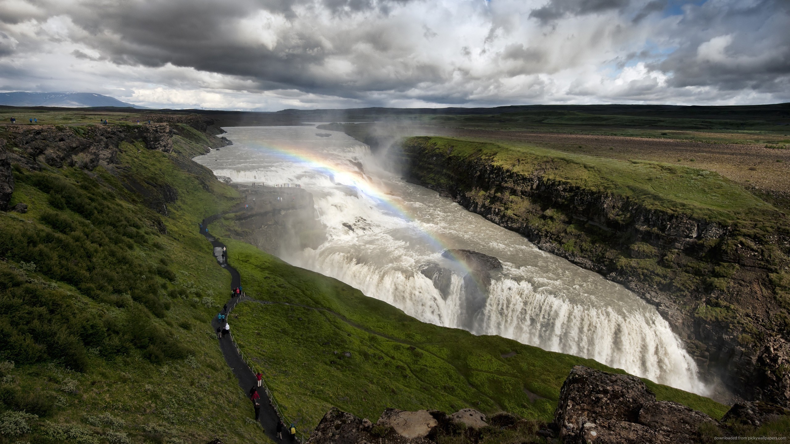 Gullfoss, Islanda, Cascata, Arcobaleno, Canyon, 2K, sfondo per PC