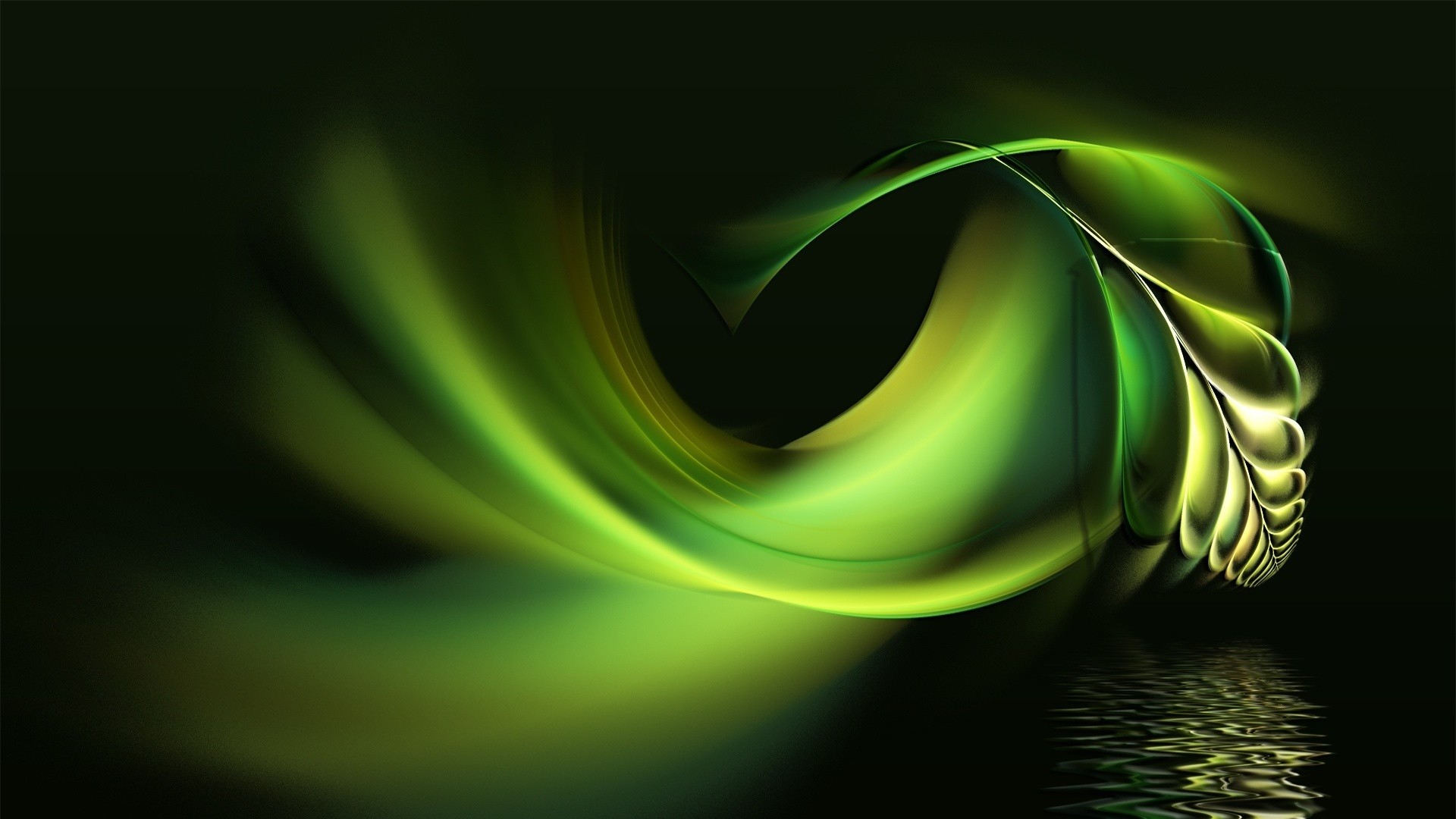 Astratto, Vortice verde, Frattale, Sfondo nero, 1920x1080, wallpaper desktop