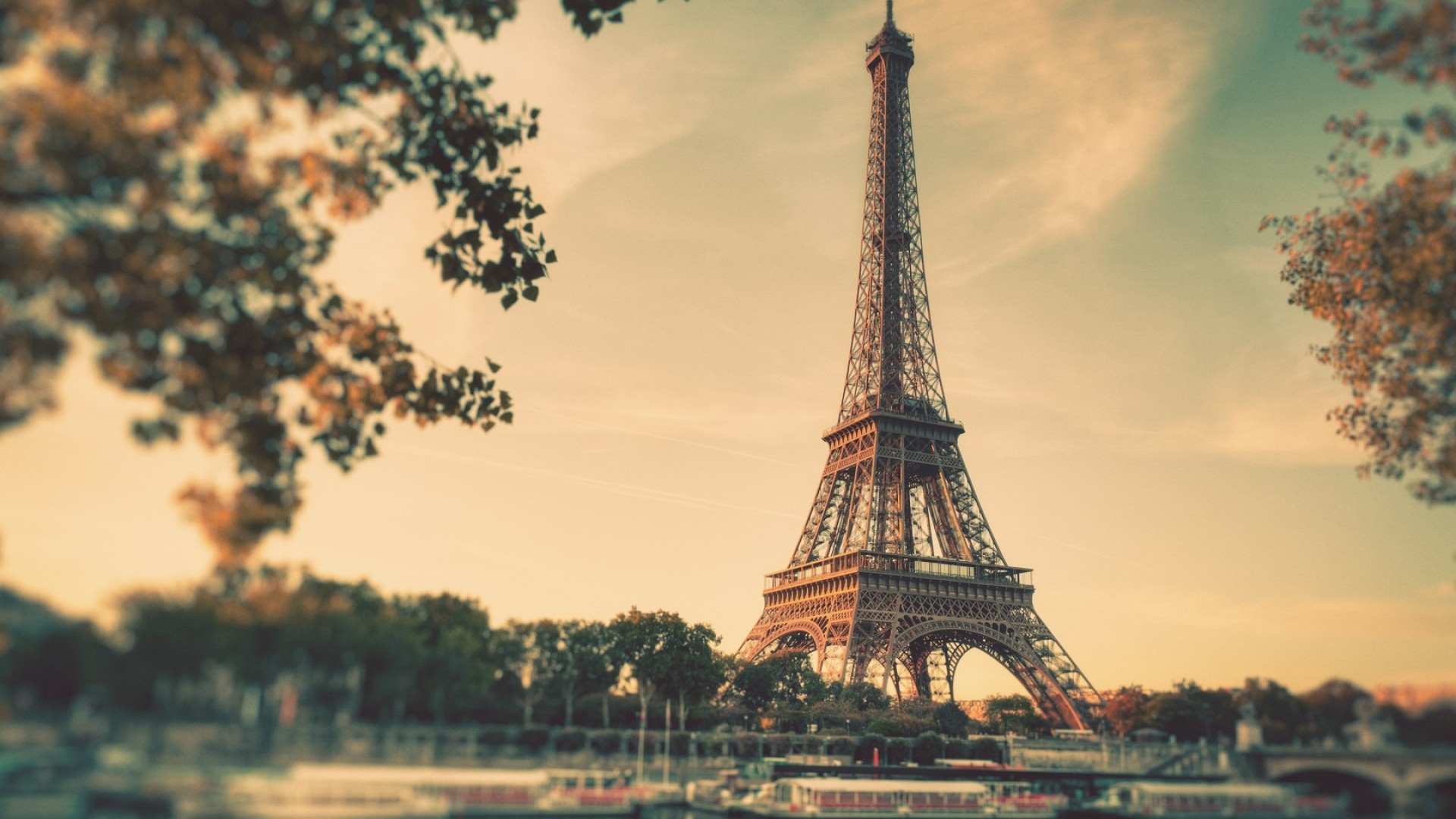 Torre Eiffel, Parigi, Vintage, Alberi, Romantico, Full HD, wallpaper per computer