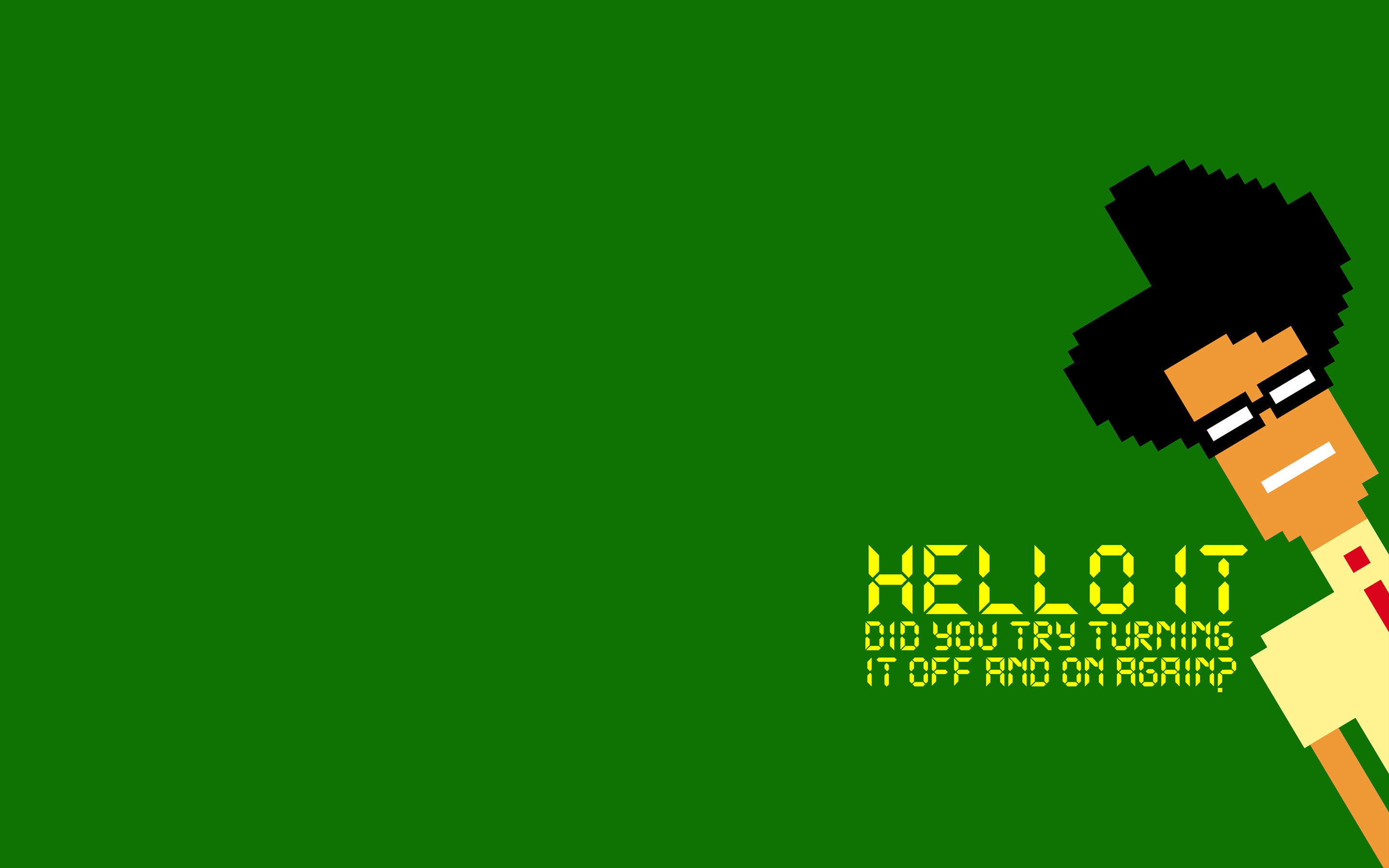 The IT Crowd, Moss, Hello IT, Pixel art, Sfondo verde, 2K, wallpaper desktop
