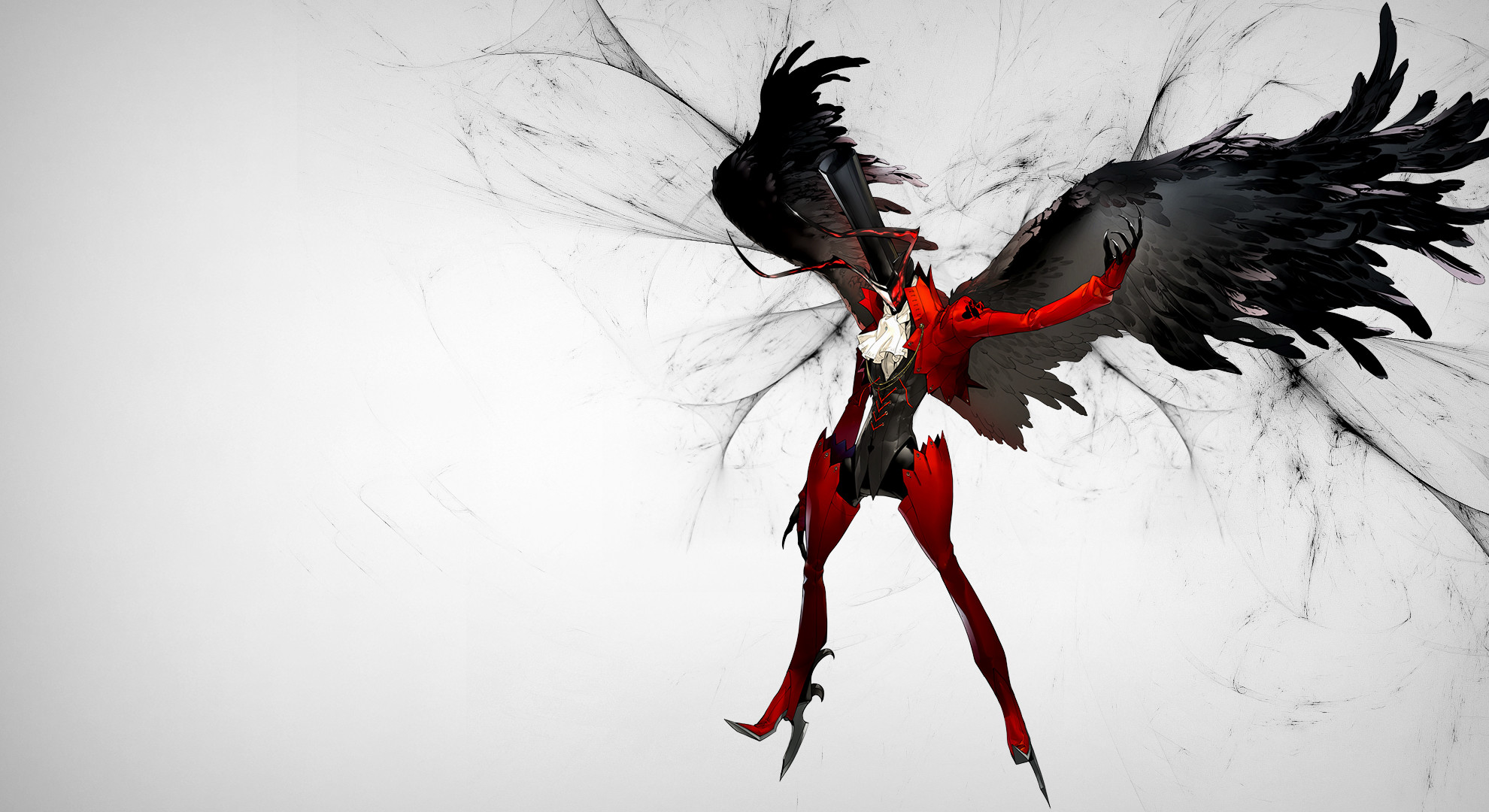 Arsène, Persona 5, Ali nere, Sfondo bianco, Full HD, wallpaper per portatile