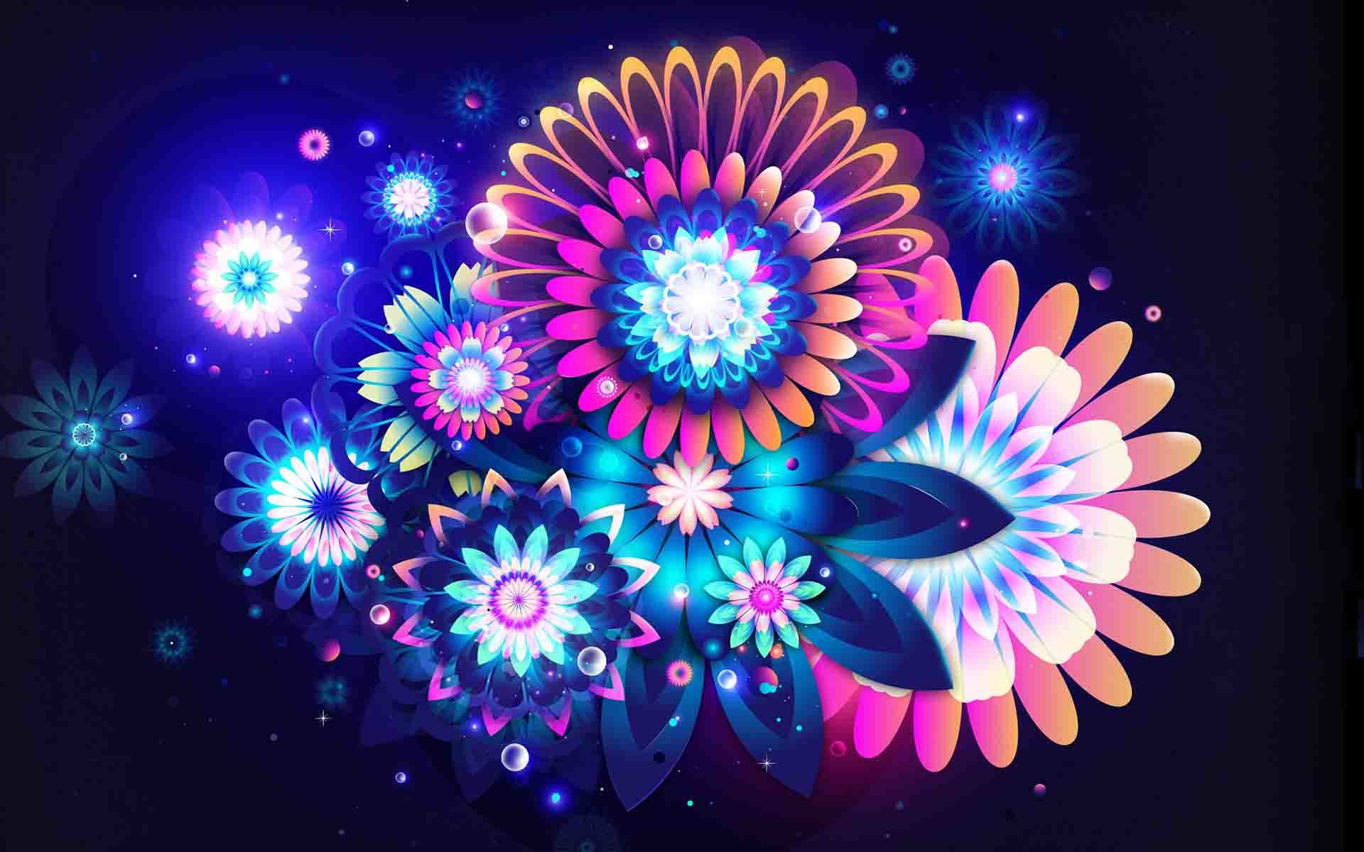 Fiori al neon, Arte digitale, Colori vivaci, sfondo iPhone