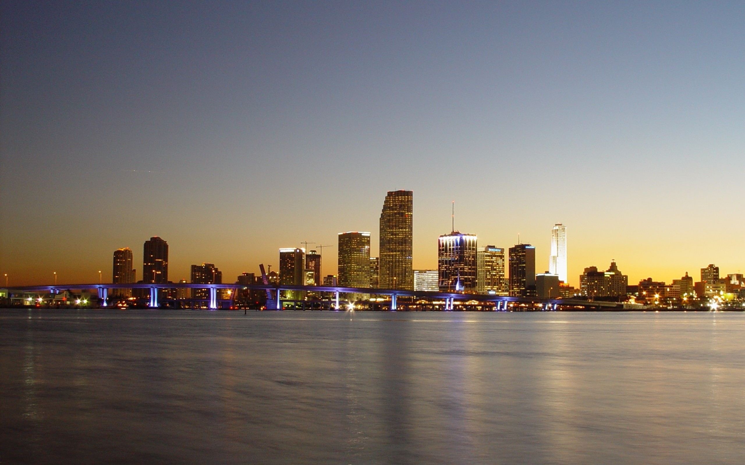 Downtown Miami, Miami, Skyline, Tramonto, Biscayne Bay, 2K, sfondo desktop