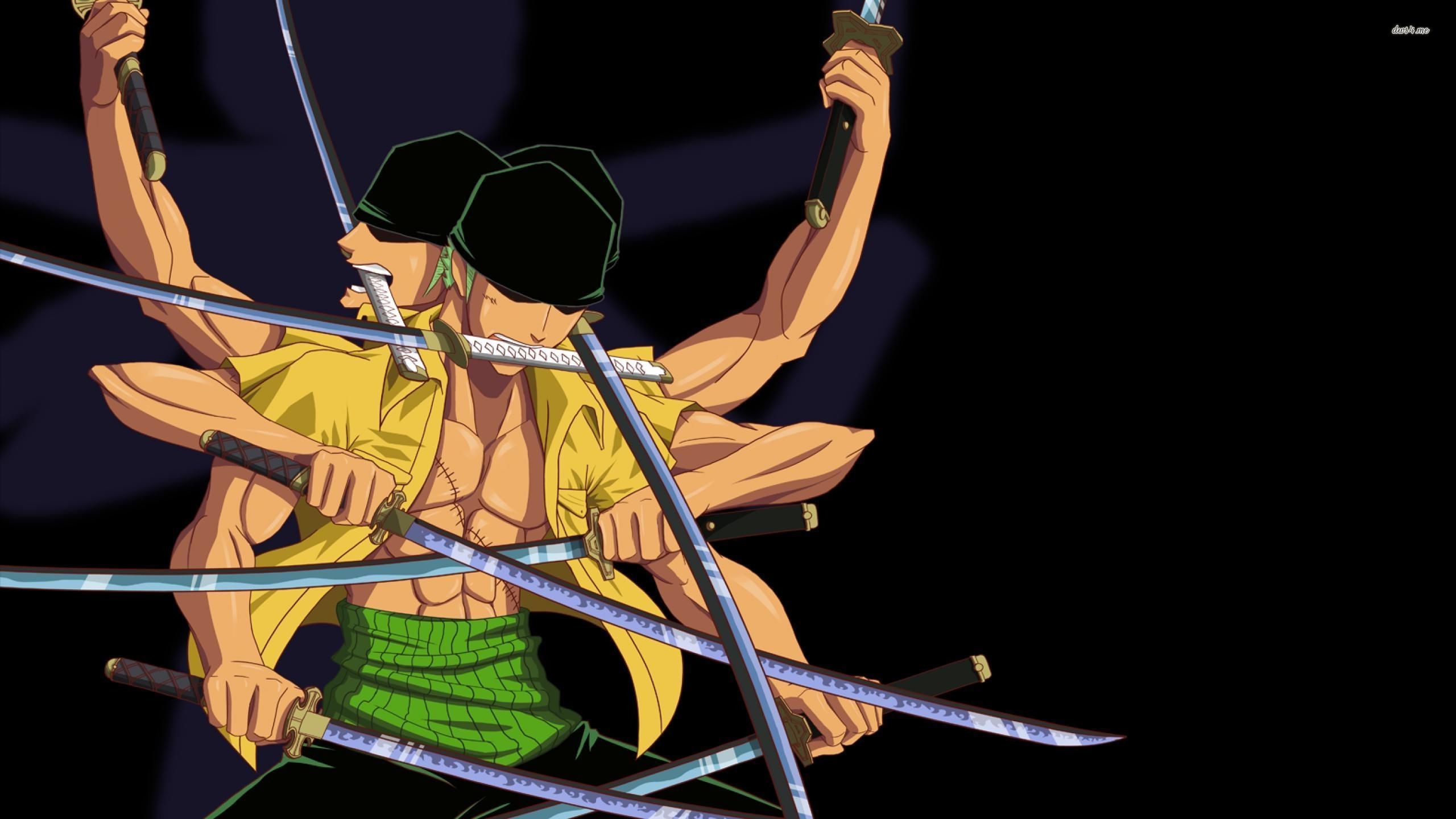 Roronoa Zoro, One Piece, Asura, Nove spade, Sfondo nero, 2560x1440, wallpaper desktop