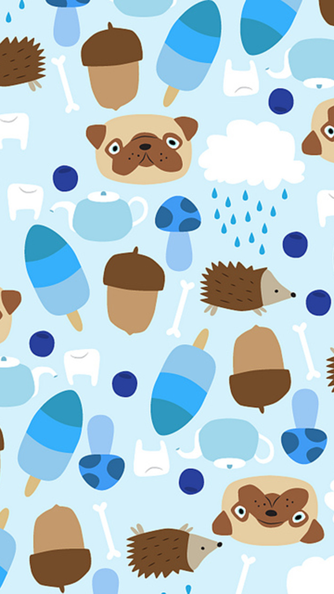 Carlini, Ghiande, Ricci, Pattern, Azzurro, Full HD, sfondo verticale per cellulare