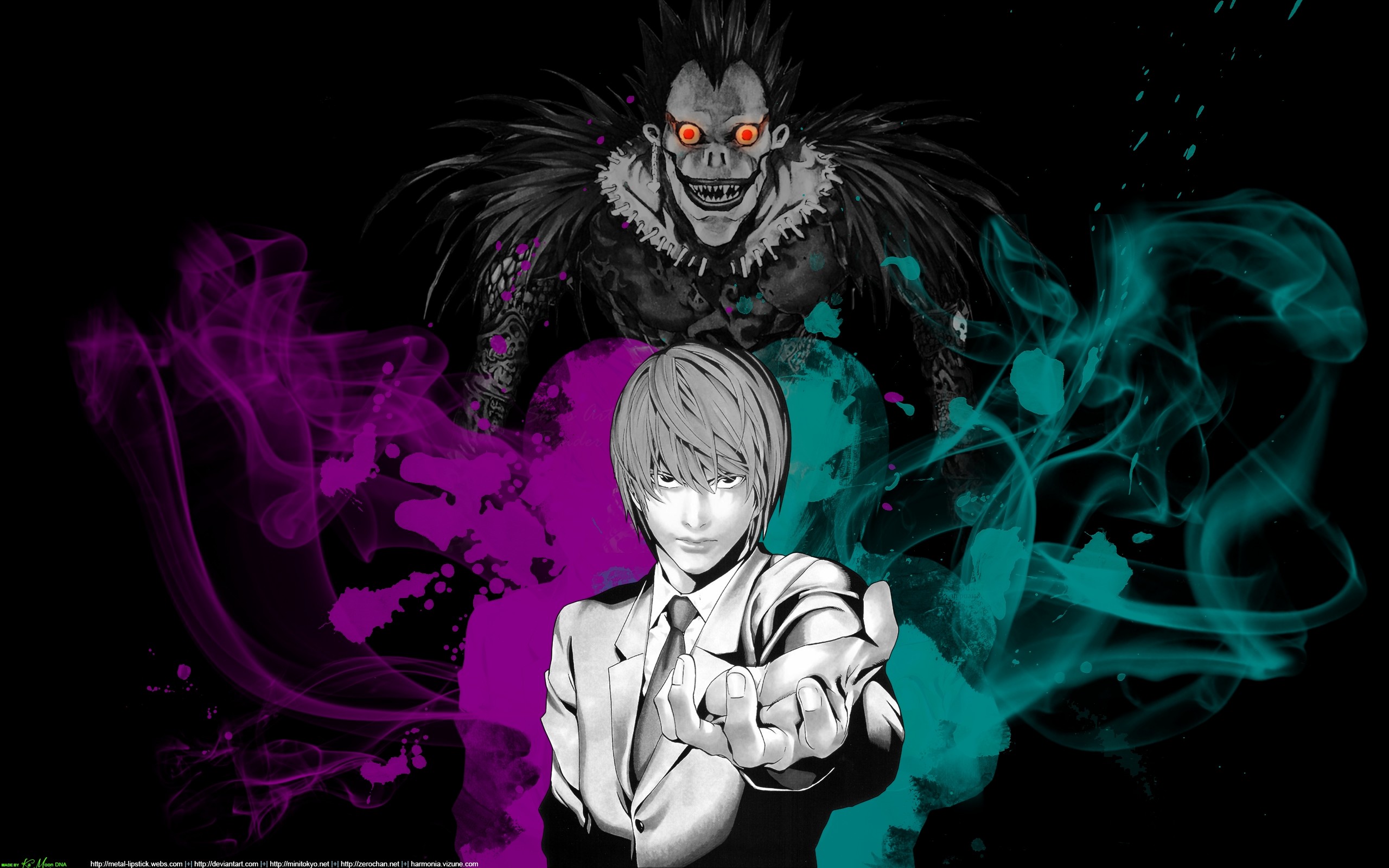 Ryuk, Light Yagami, Death Note, Fumo colorato, Viola, 2K, sfondo per portatile