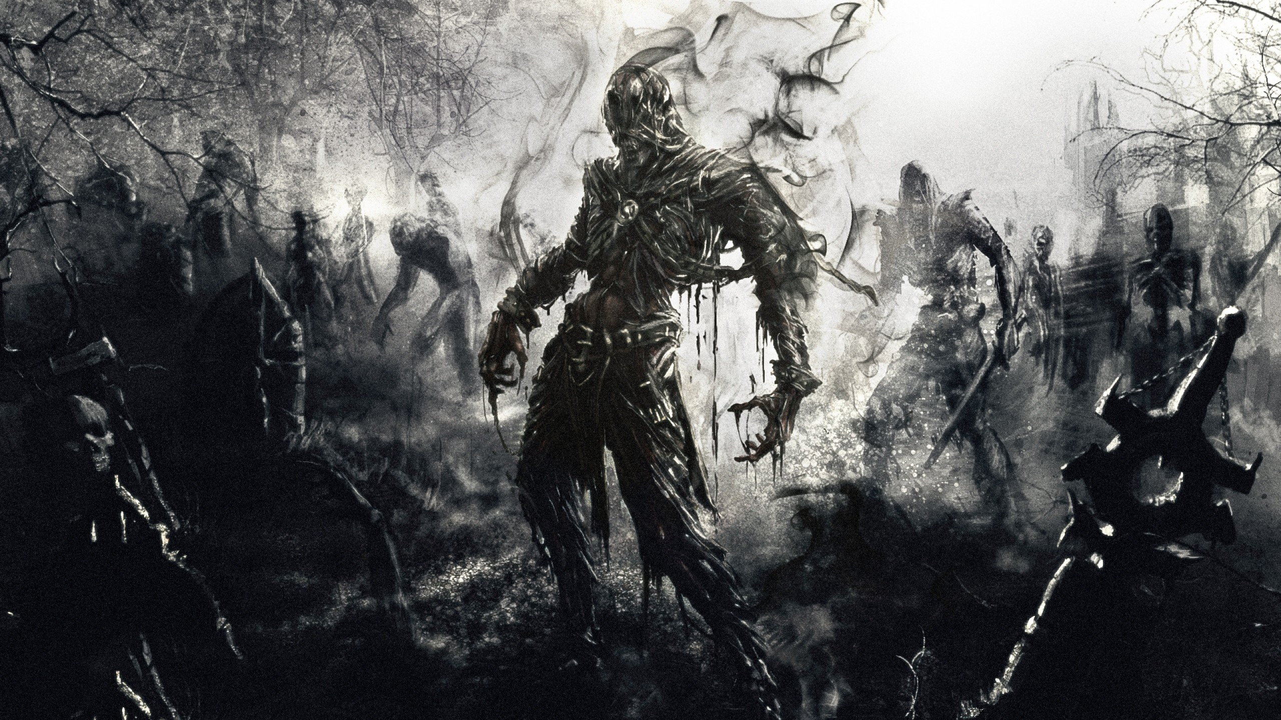 Dying Light, Zombie, Bianco e nero, Videogiochi, 2K, sfondo per PC