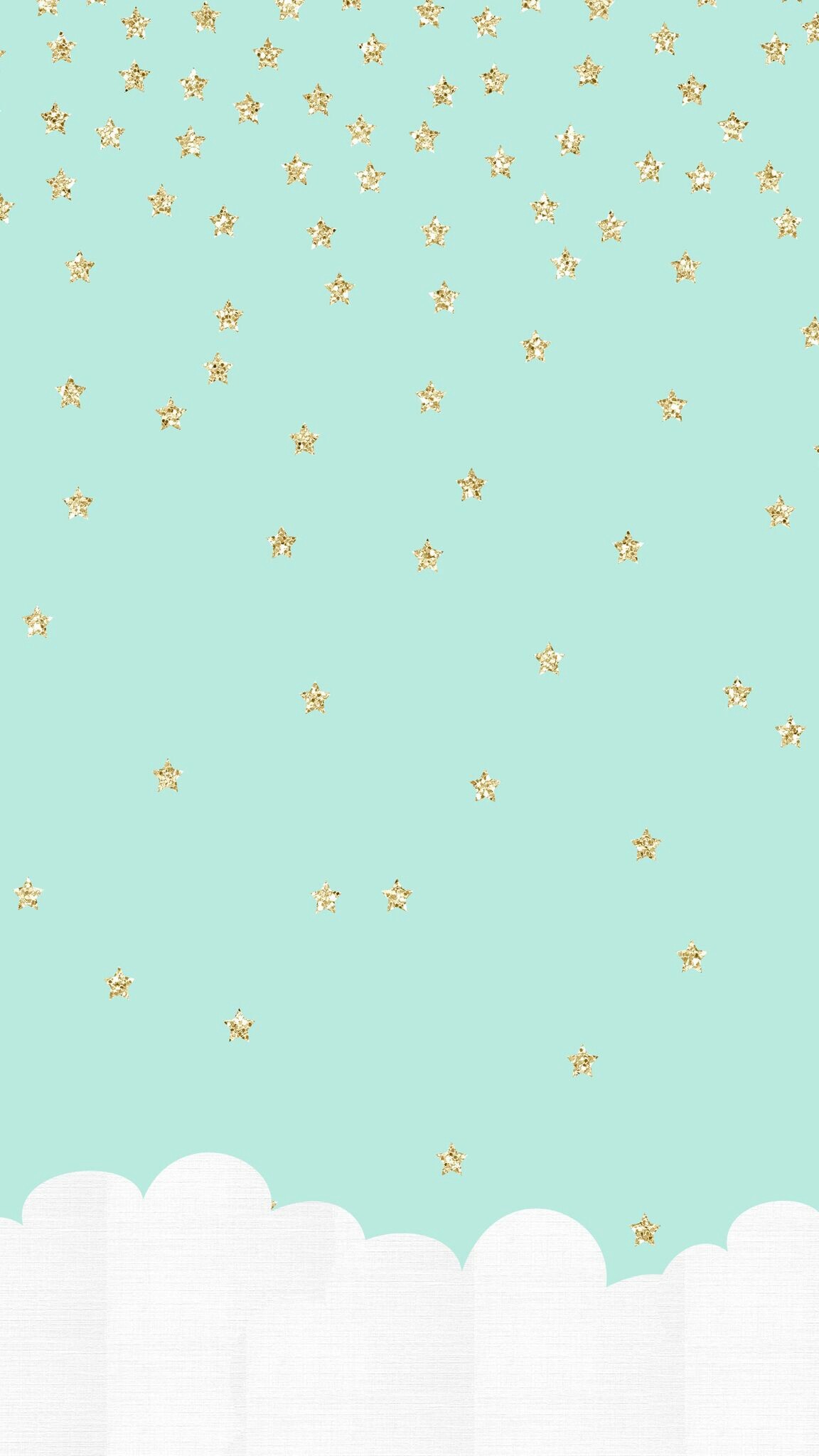 Coriandoli dorati, Verde menta, Nuvole, Minimalista, Full HD, sfondo per iPhone e Android