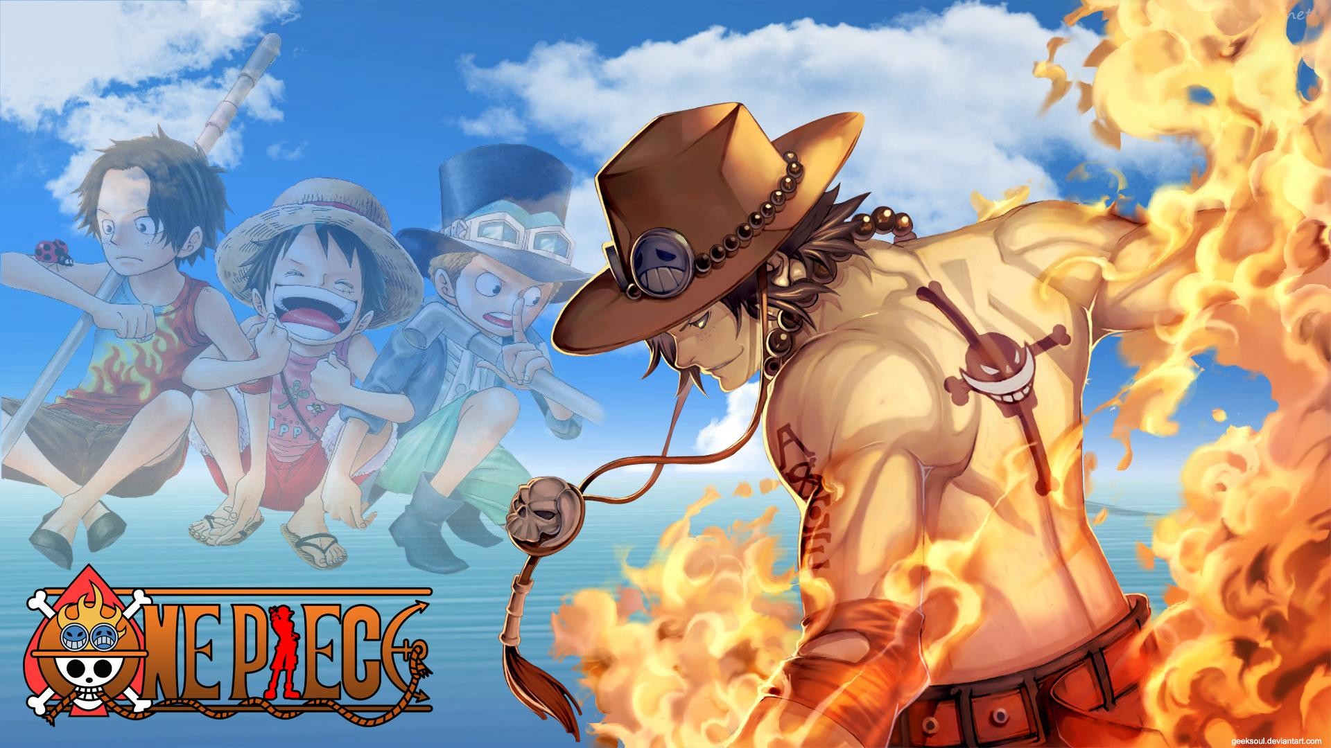 Portgas D. Ace, Sabo, Monkey D. Rufy, Logo One Piece, One Piece, sfondo Full HD per portatile