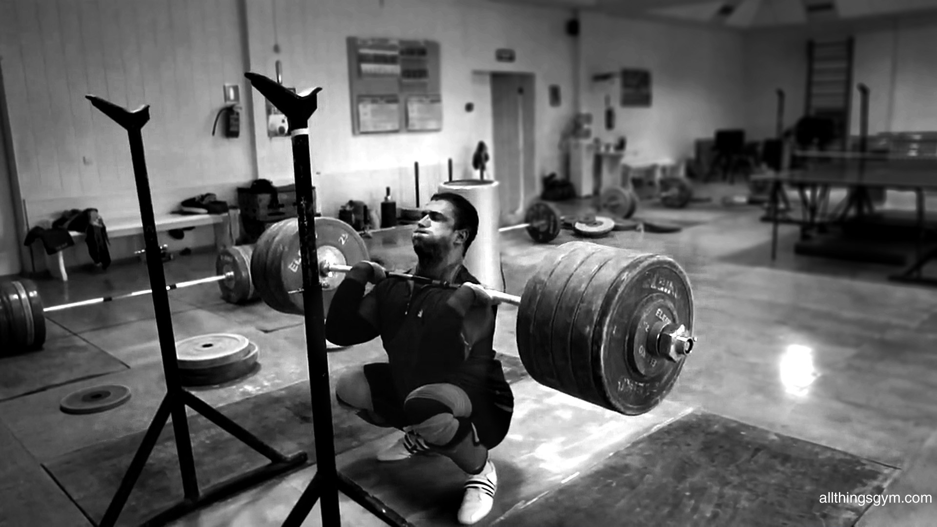 Squat, Bilanciere, Atleta, Bianco e nero, Full HD 1080p, sfondo desktop