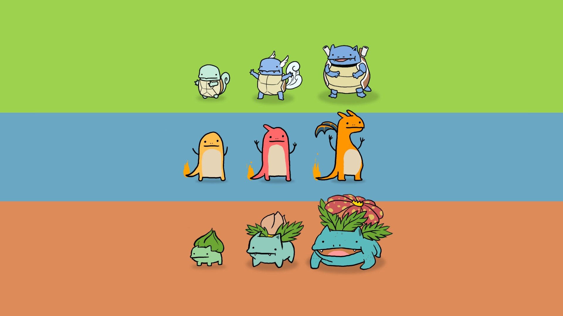 Squirtle, Charmander, Bulbasaur, Evoluzioni, Pokémon, Full HD, sfondo per portatile