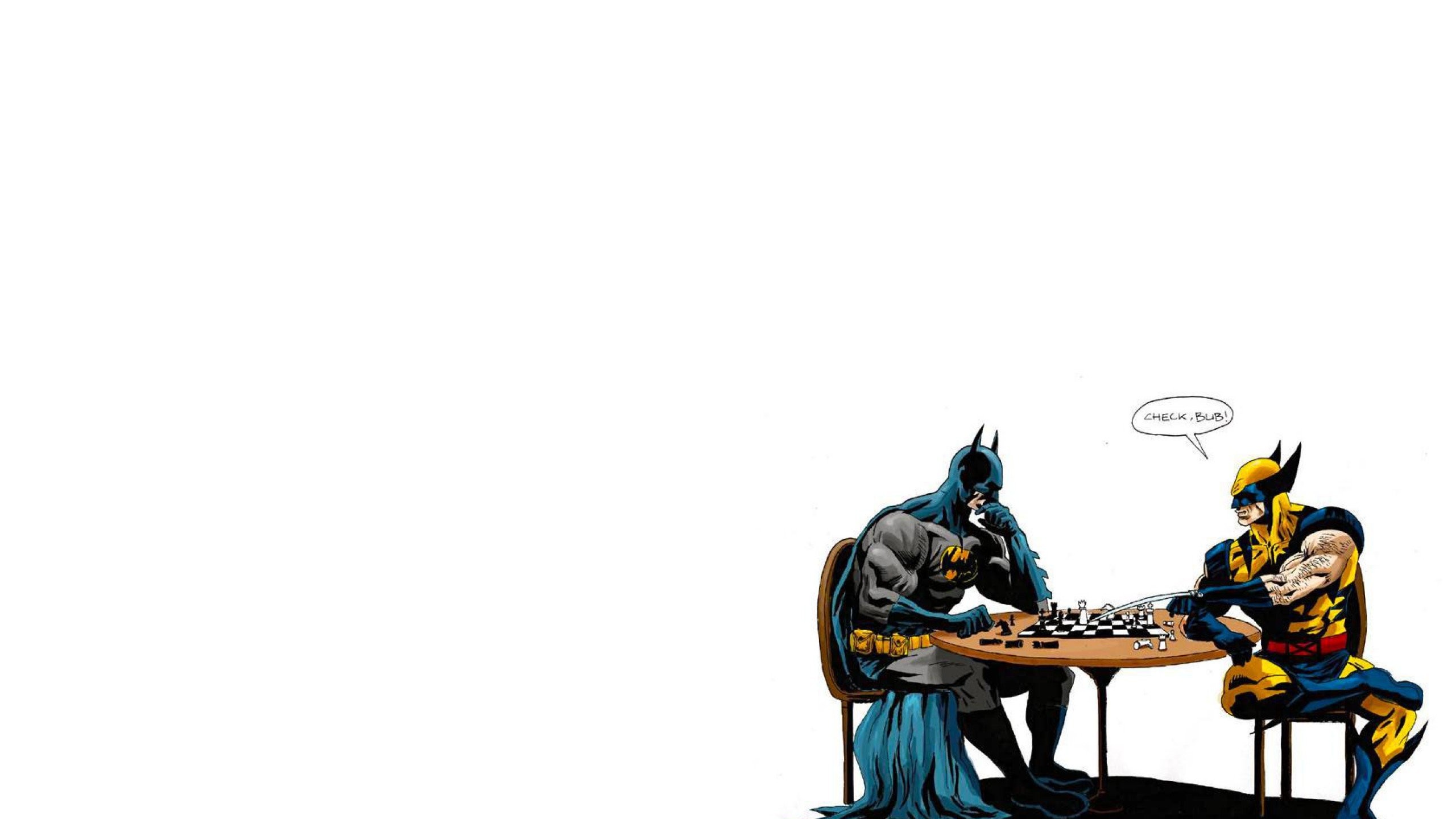Wolverine, Batman, Scacchi, Crossover, Sfondo bianco, 16:9 2K, wallpaper widescreen