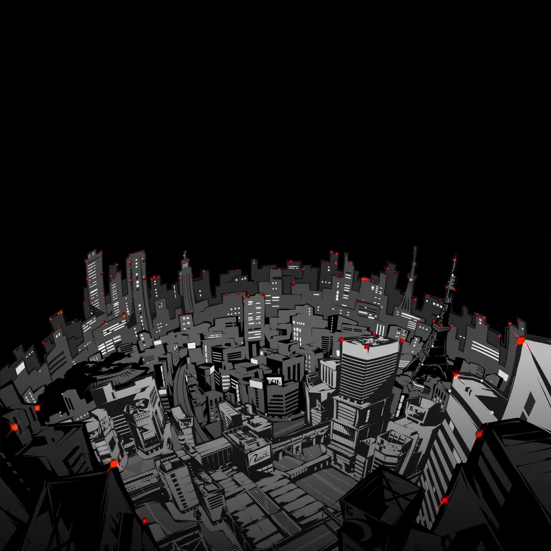 Persona 5, Città, Sfondo nero, Full HD, schermata di blocco iPad