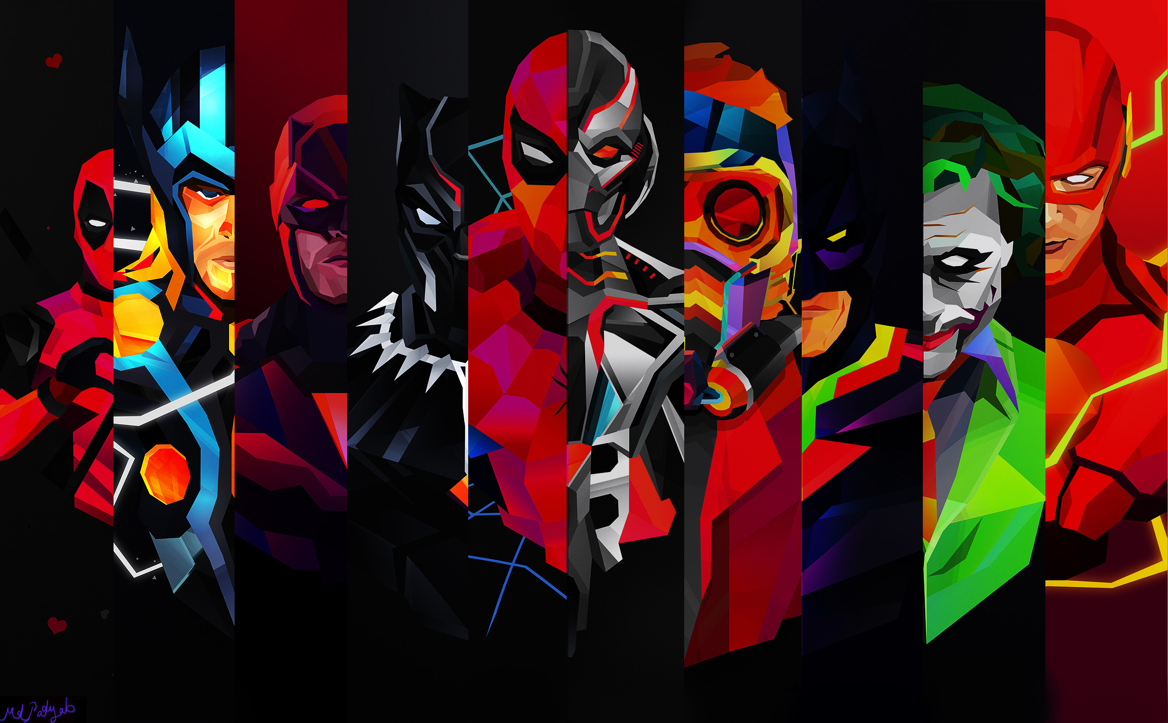 Daredevil, Black Panther, Joker, Flash, Supereroi, Pop art, 16:10 Full HD, sfondo widescreen