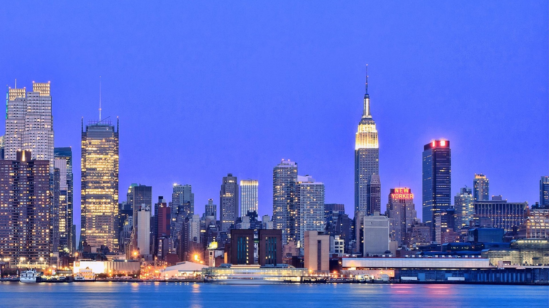 Empire State Building, Skyline di Manhattan, New York, Ora blu, Full HD 1080p, sfondo desktop