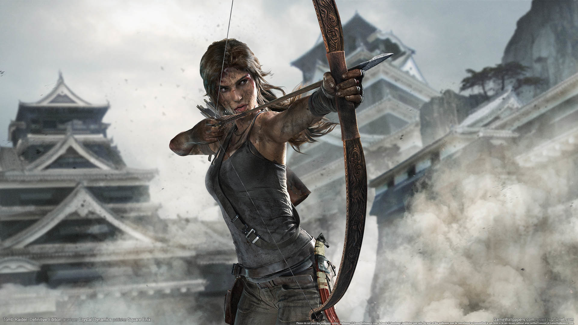 Lara Croft, Tomb Raider (2013), Arco, Castello giapponese, Full HD, sfondo per portatile