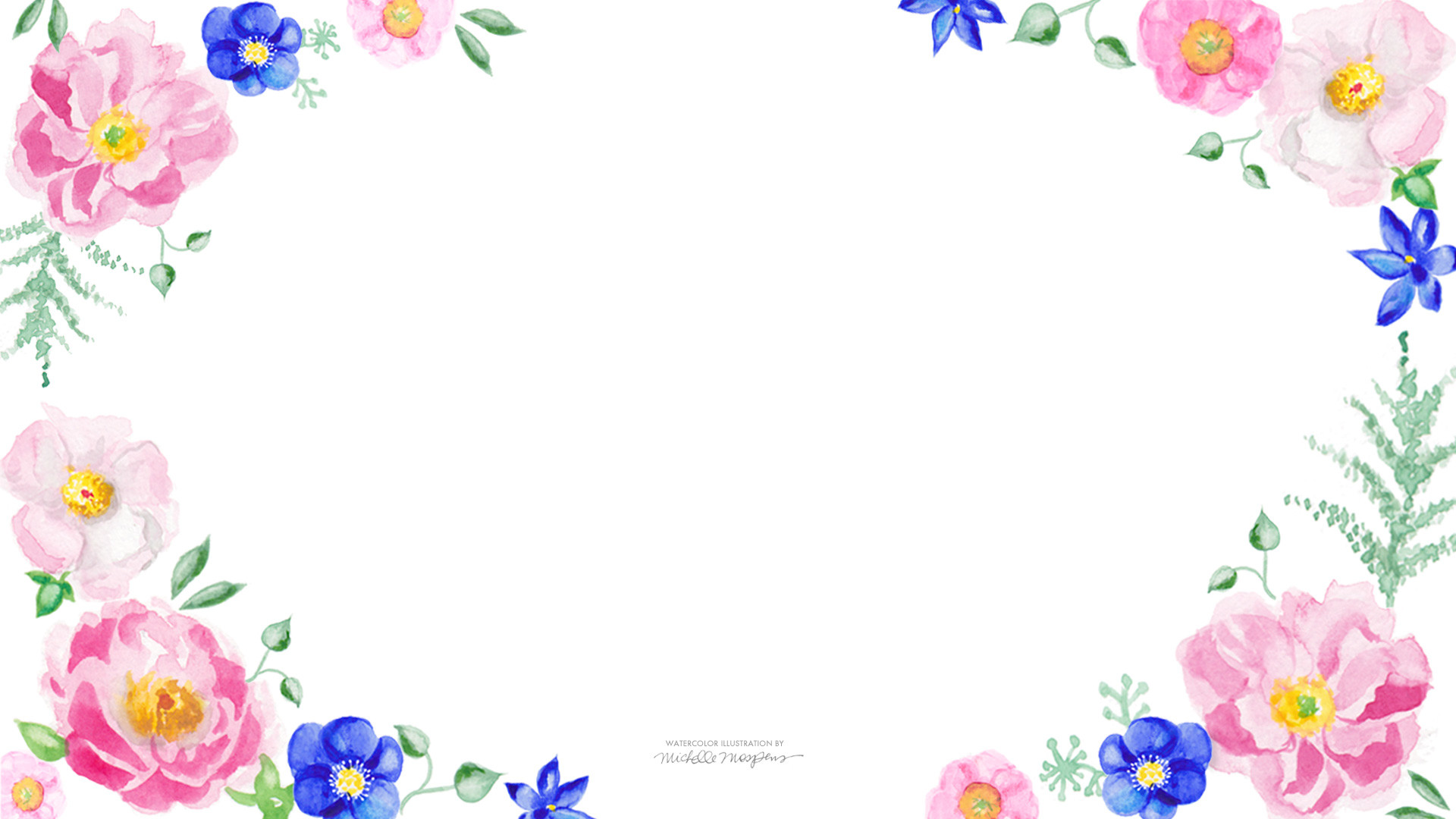 Cornice floreale, Peonie, Acquerello, Sfondo bianco, 1920x1080, wallpaper desktop