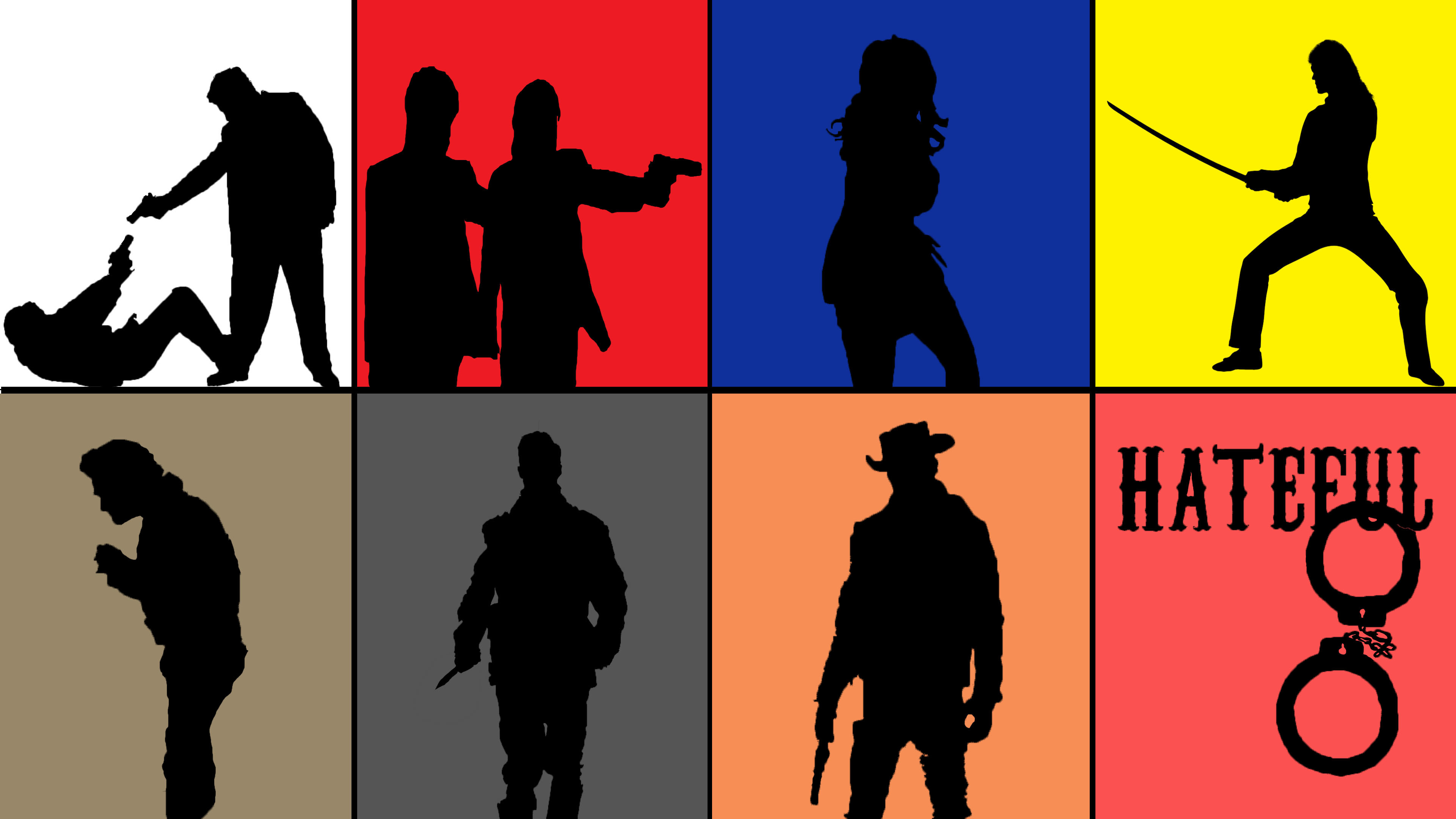 Quentin Tarantino, The Hateful Eight, Kill Bill, Pulp Fiction, Django Unchained, Silhouette, sfondo desktop