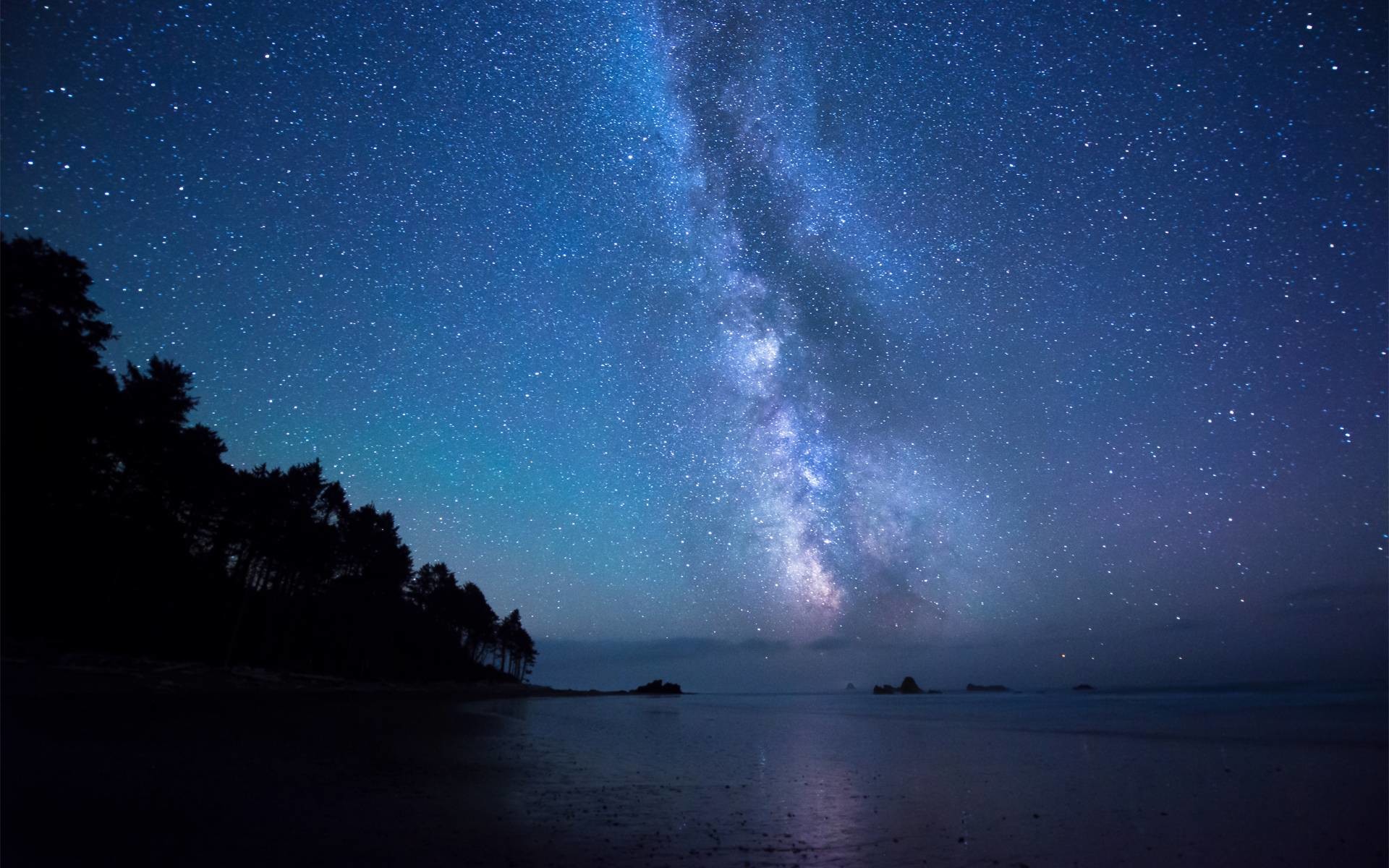 Via Lattea, Cielo stellato, Lago, Alberi, 1920x1200, sfondo MacBook Pro