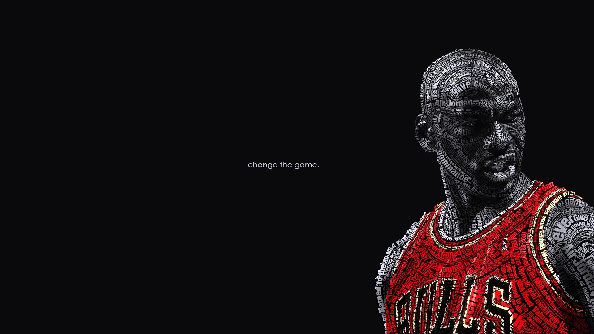 Michael Jordan, Chicago Bulls, Tipografia, Change the game, Sfondo nero, wallpaper 1920x1080