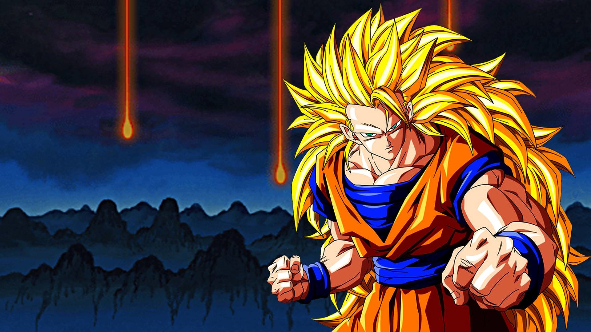 Son Goku, Super Saiyan 3, Dragon Ball Z, Notte, Capelli dorati, Full HD, sfondo per PC e portatile