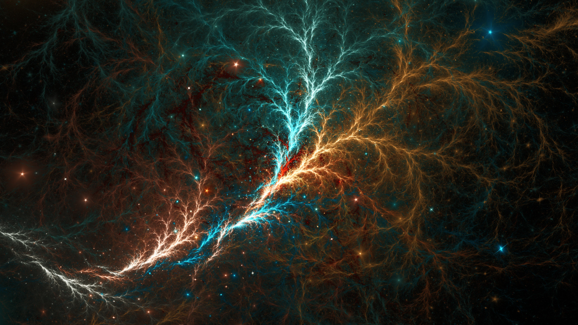 Frattale, Fulmine, Arte digitale, Astratto, Stelle, 1920x1080, sfondo per PC