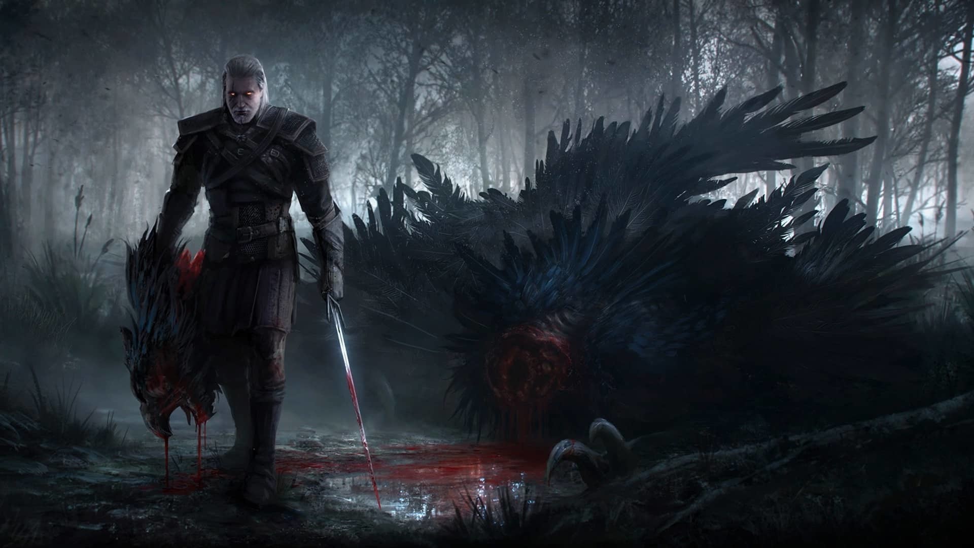 Geralt di Rivia, The Witcher 3: Wild Hunt, Grifone, Foresta, Full HD, sfondo per PC