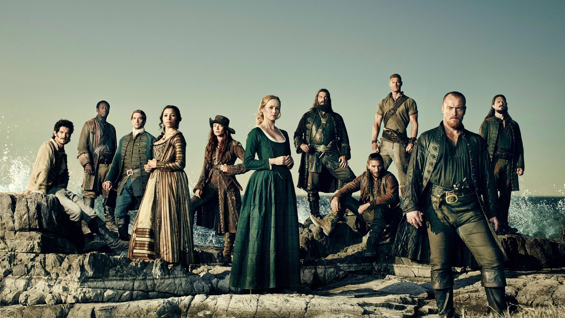 Black Sails, Cast, Capitano Flint, Eleanor Guthrie, Scogliera, 1920x1080, wallpaper desktop