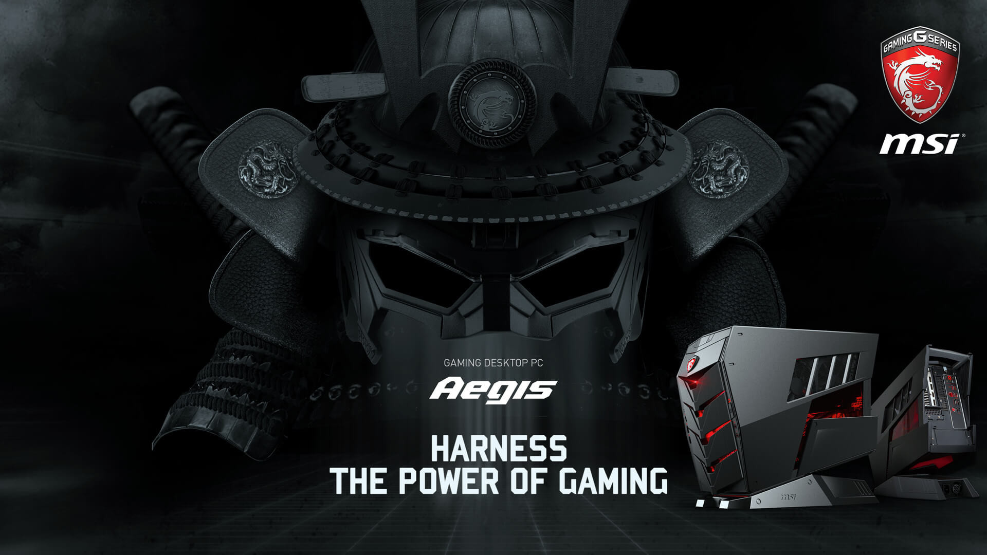MSI Aegis, PC da gaming, Elmo da samurai, Sfondo nero, 16:9 Full HD, wallpaper widescreen