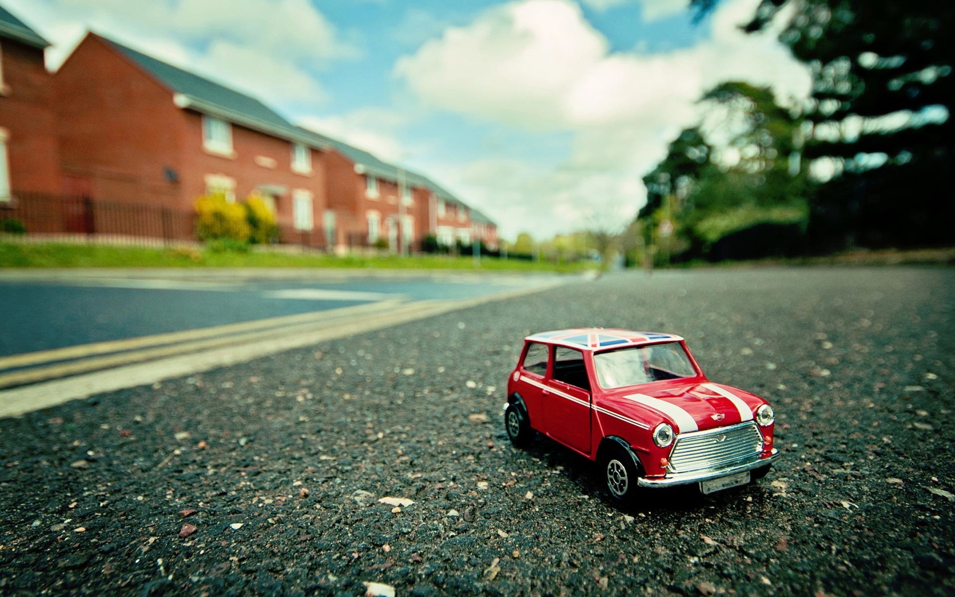Mini Cooper, Modellino, Strada, Tilt-shift, 1920x1200, sfondo per PC