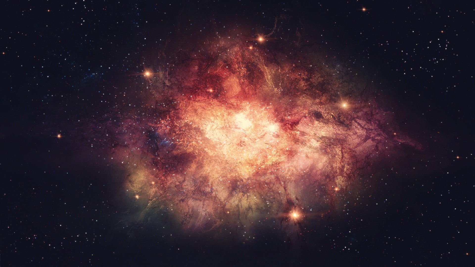 Nebulosa, Esplosione, Stelle, Arancione, 1920x1080, immagine di sfondo