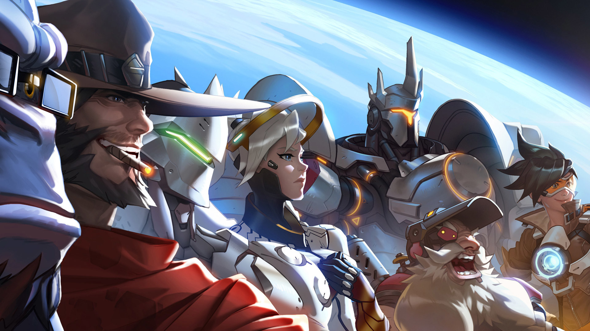 McCree, Mercy, Tracer, Overwatch, Spazio, 1920x1080, immagine di sfondo