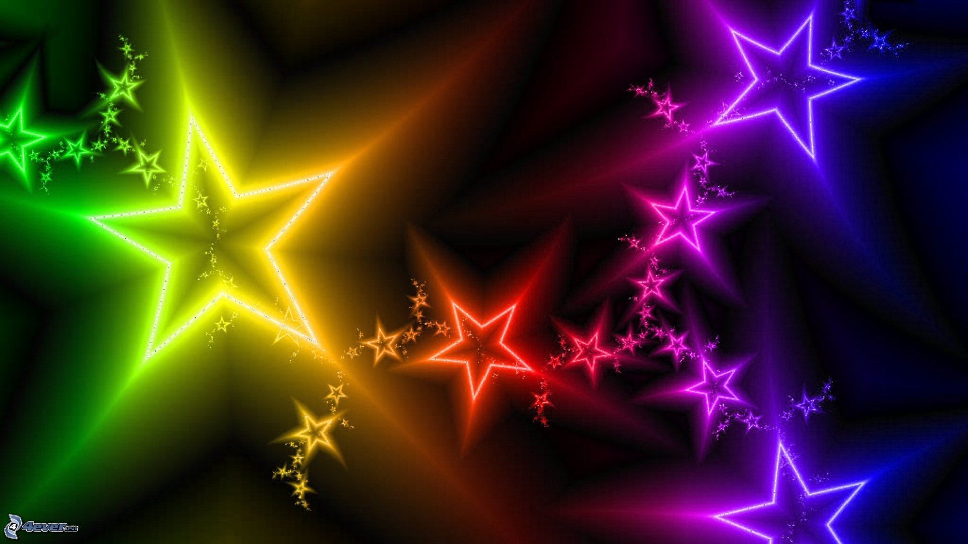 Stelle, Neon, Colori arcobaleno, Sfondo nero, Full HD, wallpaper per portatile