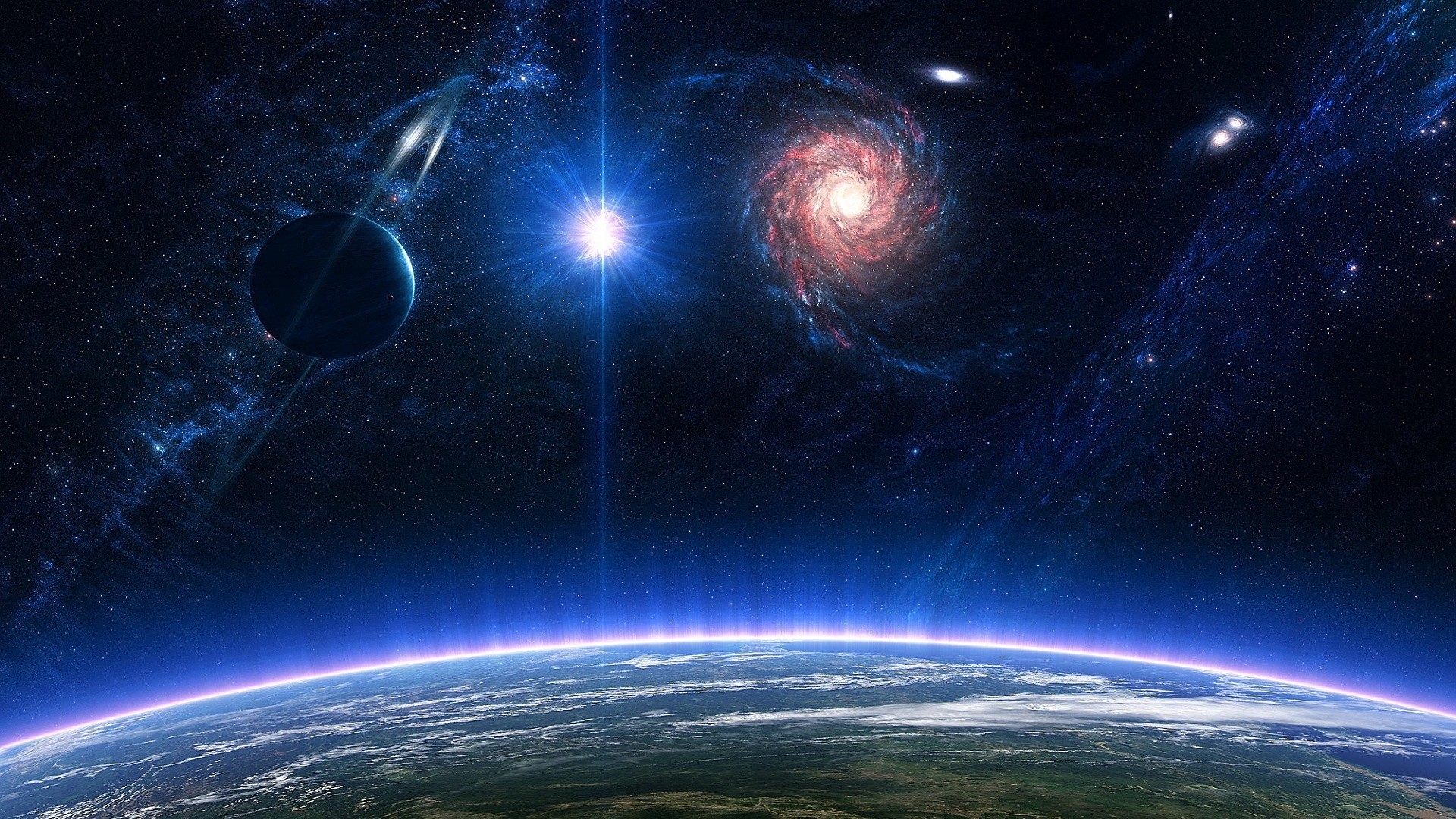 Terra, Galassia a spirale, Pianeti, Spazio, Arte digitale, Full HD, sfondo per PC e portatile