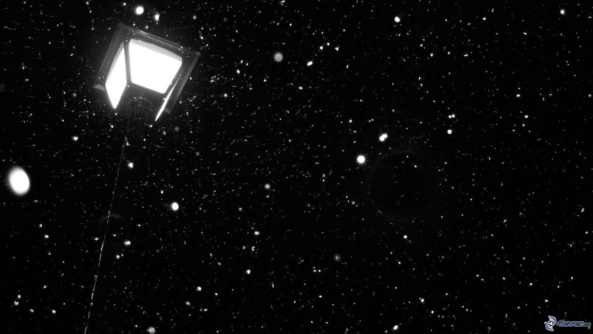 Lampione, Cielo stellato, Notte, Bianco e nero, 1920x1080, sfondo per PC
