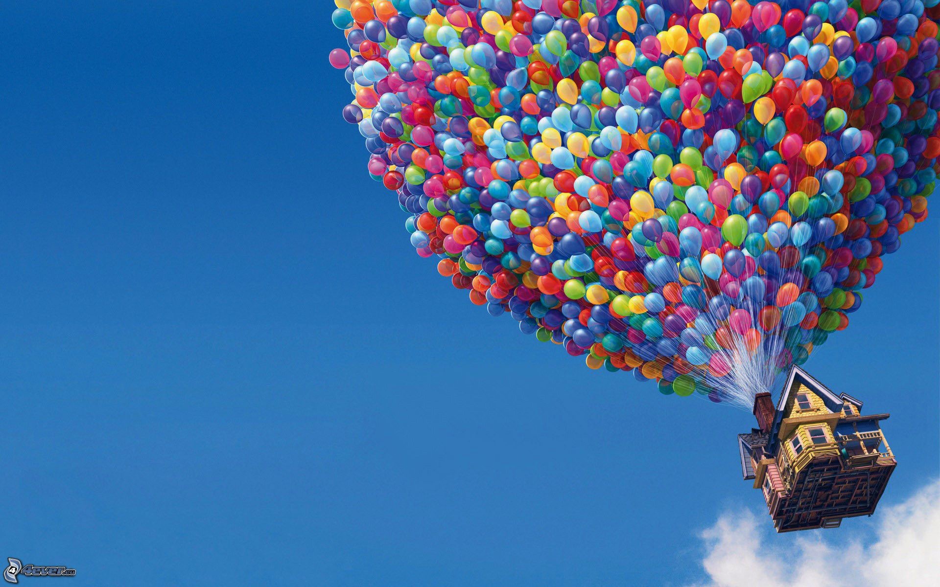 Up, Pixar, Casa volante, Palloncini colorati, Cielo azzurro, Full HD, sfondo per PC