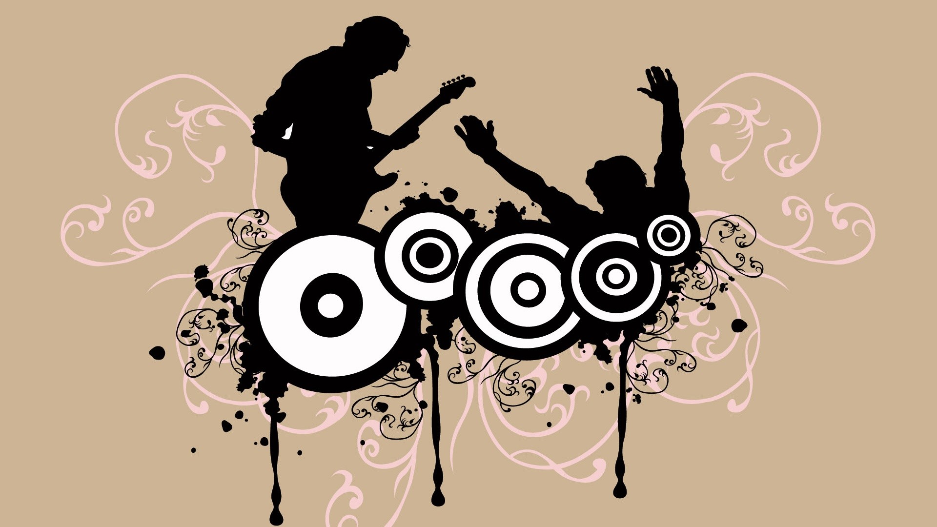 Chitarrista, Silhouette, Altoparlanti, Arte vettoriale, Ornamenti, sfondo Windows 11