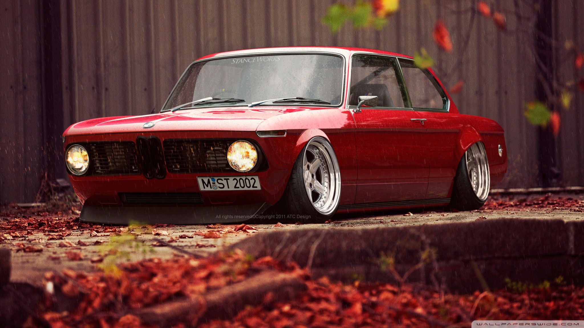 BMW 2002, BMW, Auto d'epoca, Rosso, Assetto ribassato, Full HD, sfondo Windows 11