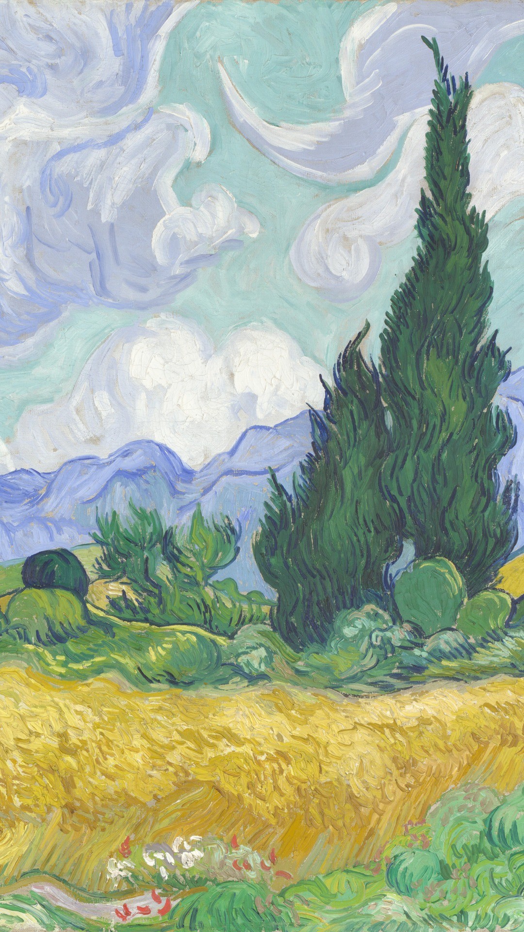 Campo di grano con cipressi, Vincent van Gogh, Cipressi, Full HD, sfondo per iPhone e Android