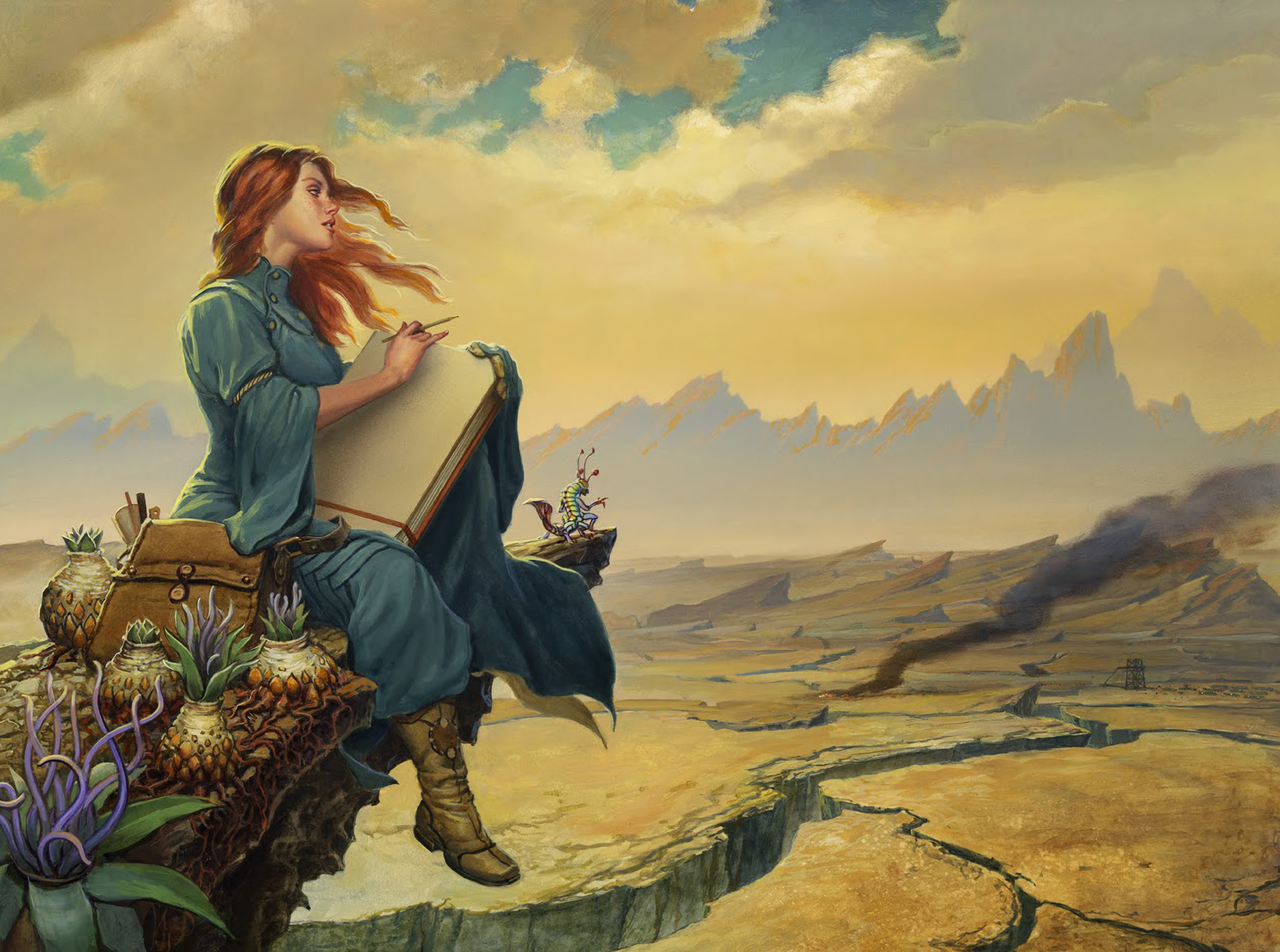 Taccuino, Donna, Pittura, Paesaggio fantasy, Full HD, schermata di blocco iPad