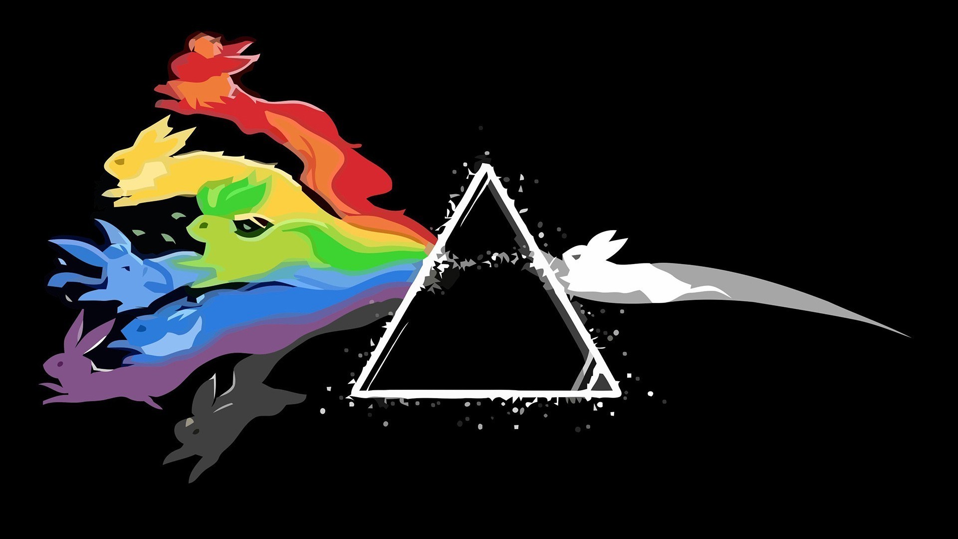 Eevee, Evoluzioni di Eevee, Pokémon, The Dark Side of the Moon, Prisma, wallpaper desktop Full HD