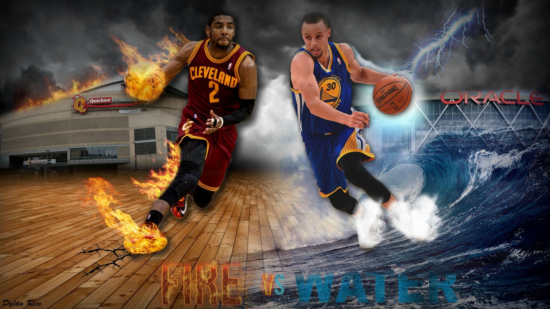 Stephen Curry, Kyrie Irving, Fuoco contro acqua, Golden State Warriors, Cleveland Cavaliers, sfondo 1080p