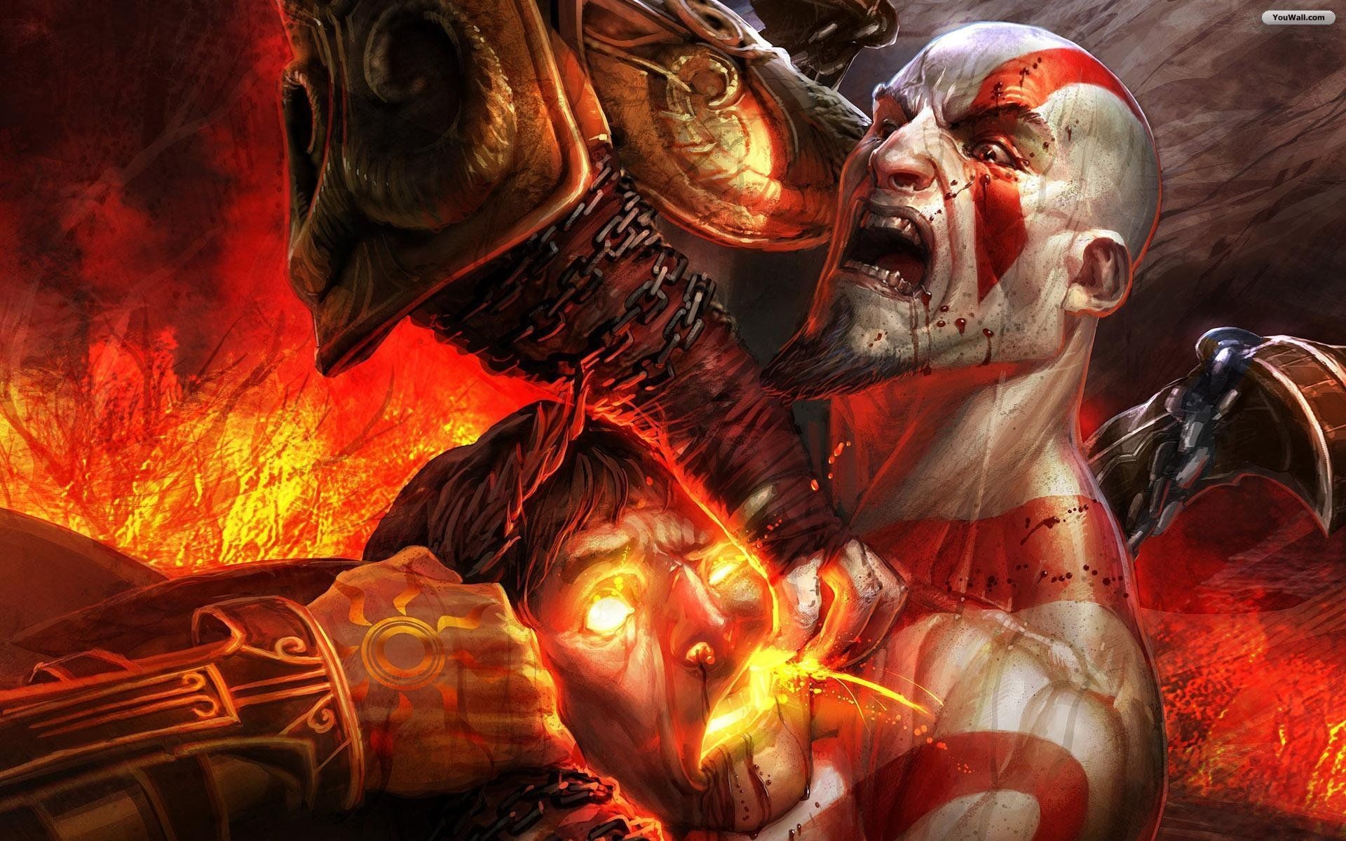 Kratos, Helios, God of War III, Fiamme, Full HD, wallpaper per computer
