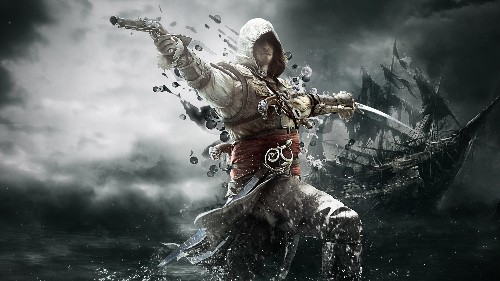 Edward Kenway, Assassin's Creed IV: Black Flag, Nave pirata, Pistola, Tempesta, immagine di sfondo