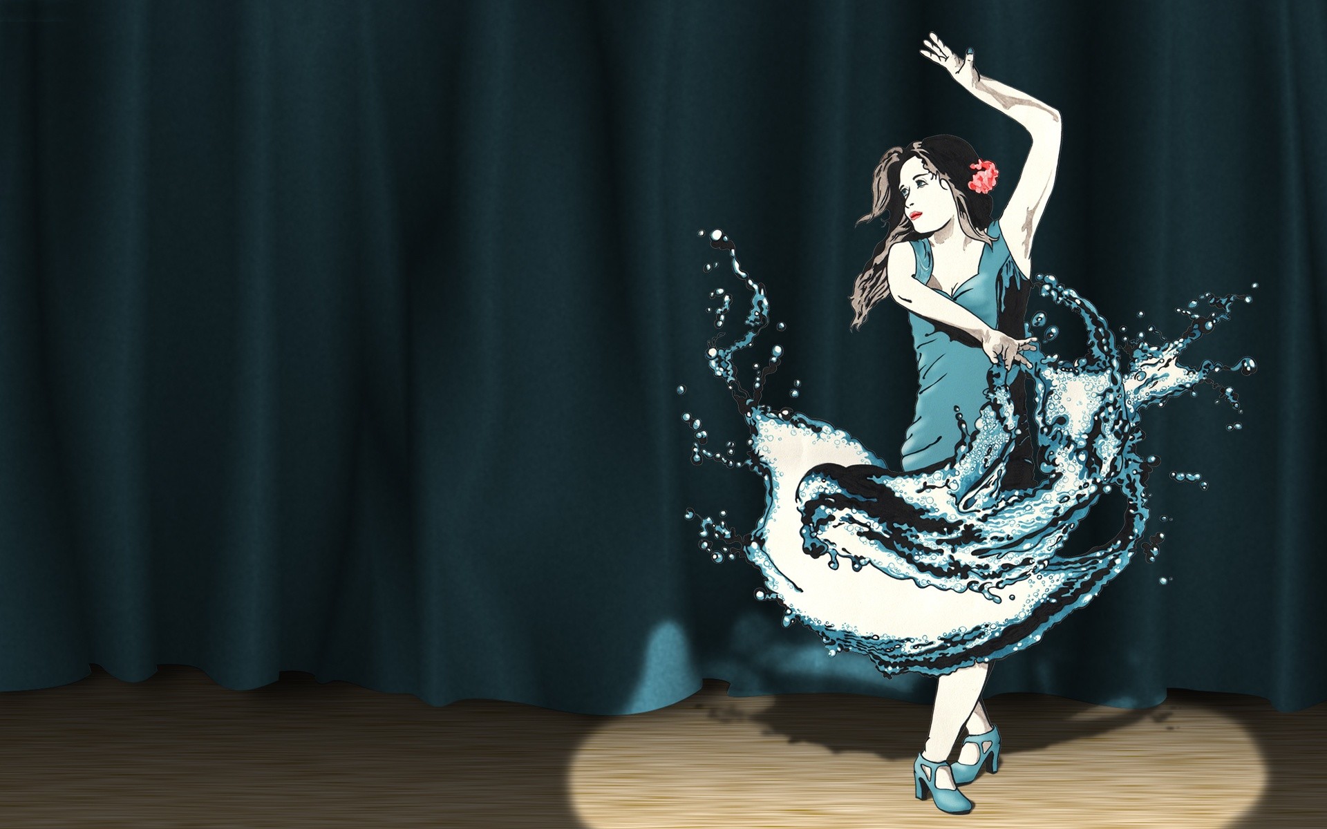 Ballerina, Palcoscenico, Spruzzi d'acqua, Sipario, 1920x1200, sfondo per PC