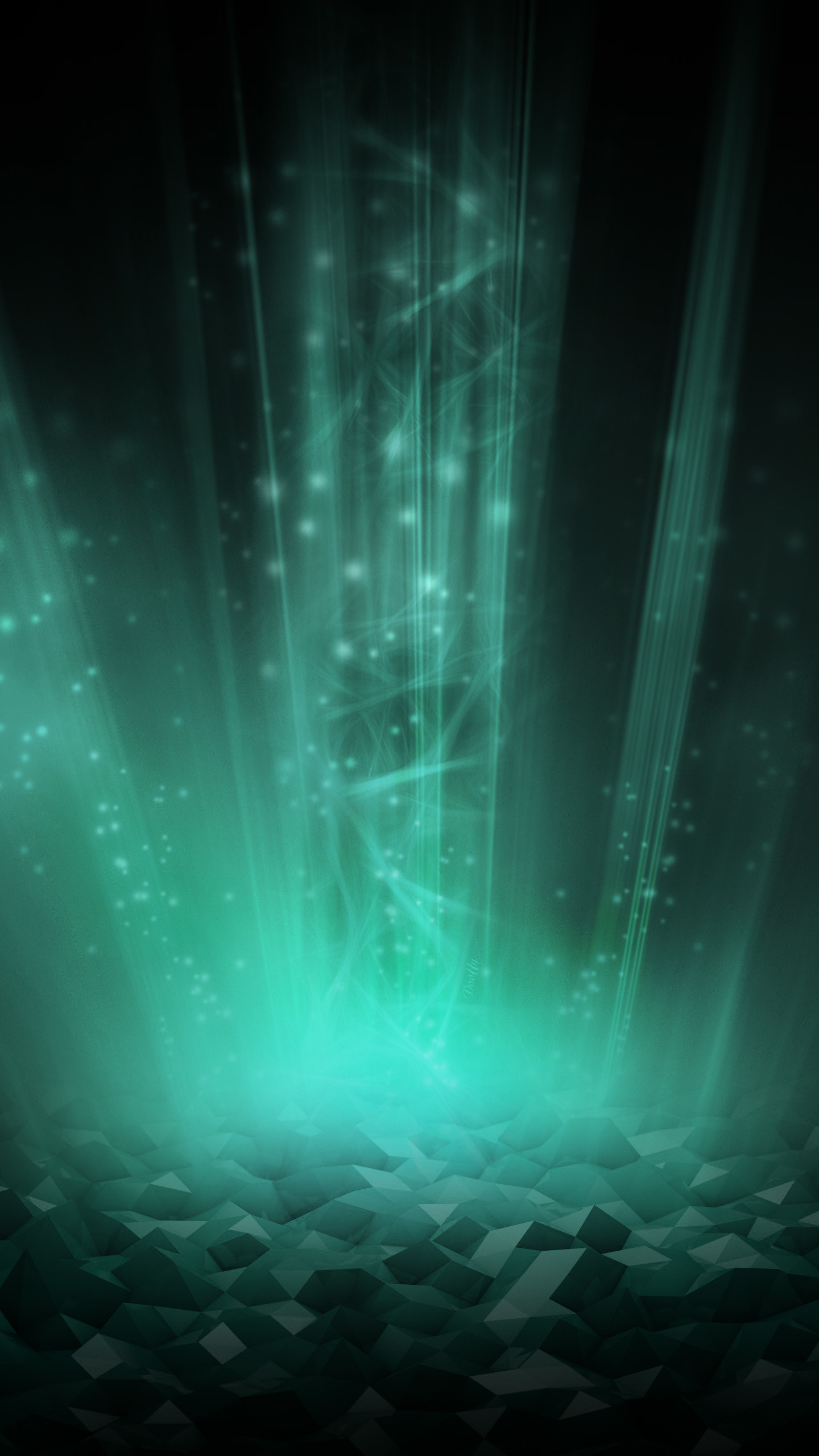 Raggi di luce, Verde acqua, Particelle, Astratto, wallpaper Samsung Galaxy S6