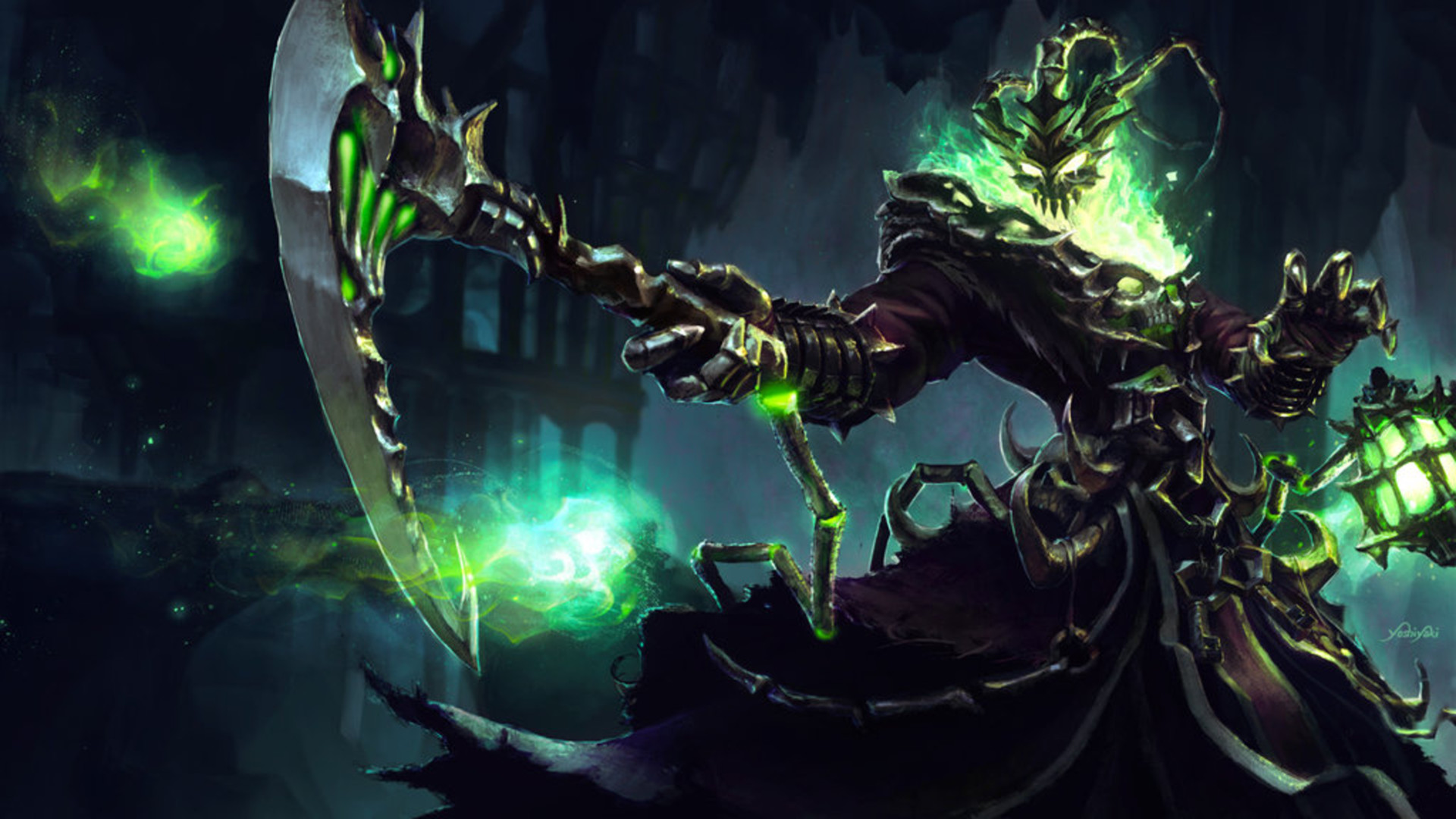 Thresh, League of Legends, Falce, Verde, Full HD, sfondo per PC e portatile