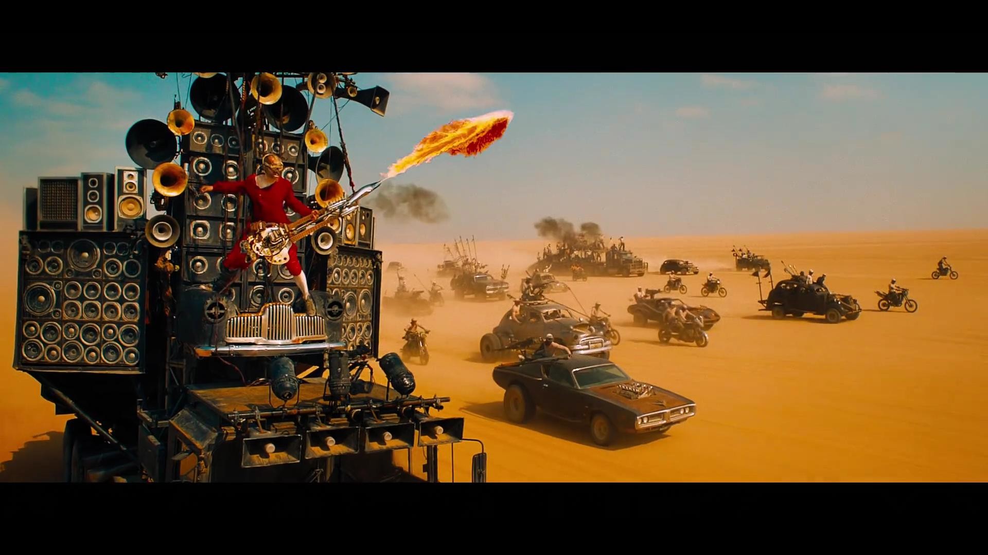 Mad Max: Fury Road, Doof Warrior, Chitarra lanciafiamme, Deserto, Convoglio, immagine di sfondo